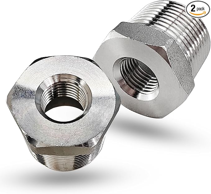 3/4" NPT Male to 1/4" NPT Female Hex Bushing Reducer, 304 Stainless Steel NPT Reducing Adapter Pipe Fitting, Heavy Duty Pipe Hex Bushing for Reducing Pipe (3/4” MNPT x 1/4” FNPT)