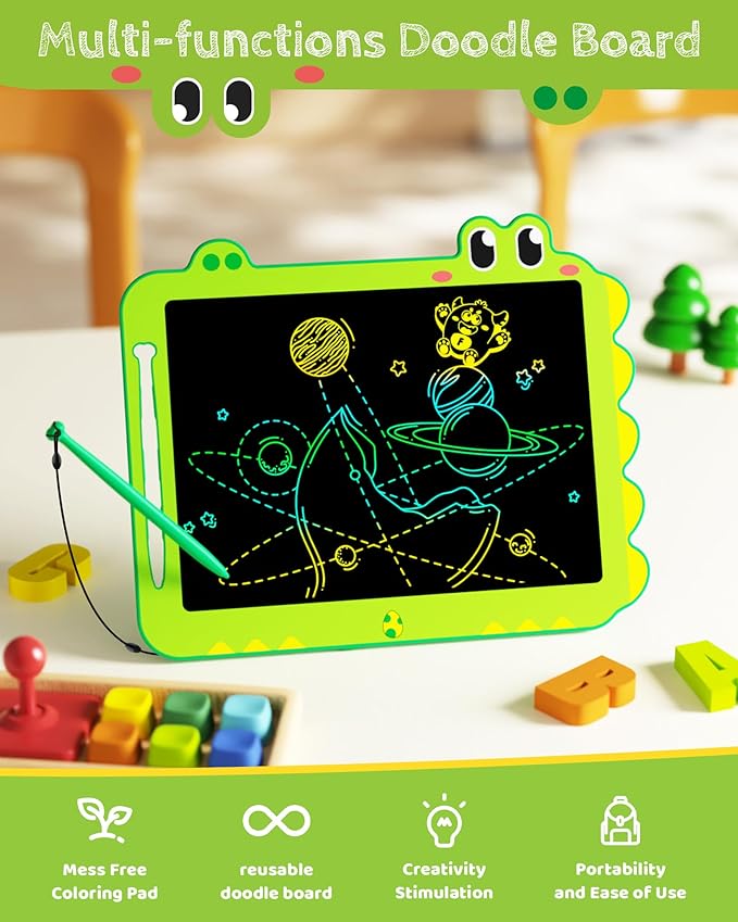 TEKFUN LCD Writing Tablet for Kids, 12 Inch Doodle Board Colorful Drawing Tablet, Reusable Electronic Pads Educational and Learning Toys Gifts for 3-13 Years Old Boys and Girls (Green)