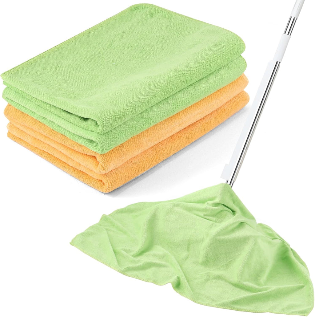 4 Pack Extra Large Microfiber Cleaning Cloths 20"x30", Lint-Free Reusable Towels for Home, Glass, Windows, Office, Kitchen, Bathroom – Green & Orange
