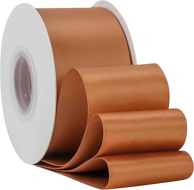 HUIHUANG Terracotta Ribbon 2 inch Wide Double-Faced Terracotta Satin Silk Ribbon for Flower Bouquet Wrap, Gift Wrapping, Fall Wedding Decor, Crafts and Bows Making- 25 Yards/Roll
