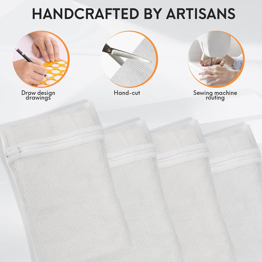4 Piece White Small, Durable Organic Cotton Mesh Laundry Bag with Strong Zipper and Breathable Mesh, Delicate Laundry Bag for Underwear, Clothes, Pants and Socks