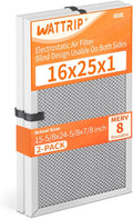 2-Pack 16x25x1 MERV 8 Reusable & Washable Electrostatic Air Filters - Long-Lasting Filter for HVAC, Furnace & Air Conditioner Units, Actual Size: 15-5/8” x 24-5/8” x 7/8”