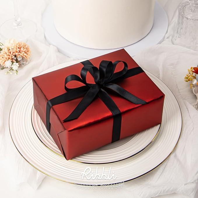 Ribbli Black Satin Ribbon Double Faced Satin 1/2 Inch x Continuous 100 Yards-Black Ribbon for Gift Wrapping Crafts Wedding Decoration Bows Bouquet Floral Arrangement