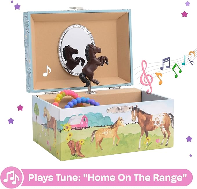 Jewelry Box for Girls by Jewelkeeper - Barn Design Musical Jewelry Box with Spinning Horse Doll - Pony Stuff for Girls, Horse Gift for Kids, Equestrian Keepsake for Ages 2 Up - Home on The Range Tune
