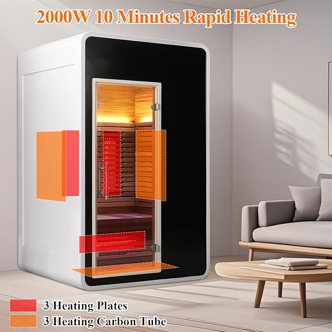 2 Person Infrared Sauna for Home,Canadian Cedar Outdoor Wooden Dry Sauna with Rapid Heating Tubes&Carbon Plate,LCD Control Panel and Tempered Glass Door (2-Person)