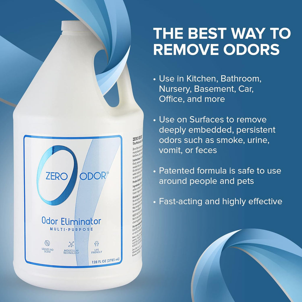 Zero Odor - Multi-Purpose Strong Odor Eliminator for Home, Office, Car, Bathroom, Hotel, Room Deodorizer, and Odor Neutralizer, 128oz Refill