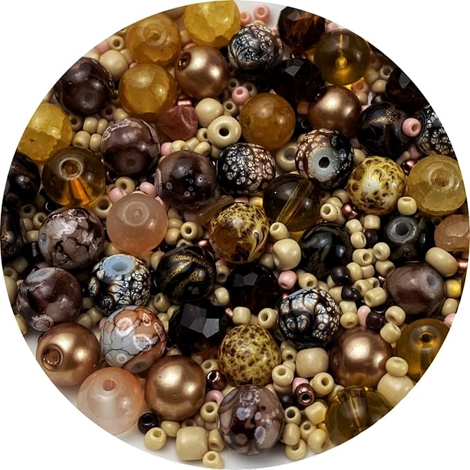 Assorted Glass Resin Beads Multi Size Colors Smooth Cracked Gravel Millet Spacer Beads for Bracelets Necklace Earring DIY Jewelry Making Craft(Light Brown Series)