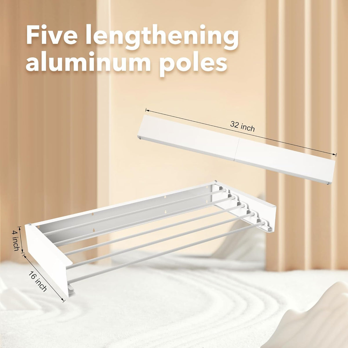 Wall Mounted Drying Rack,Drying Rack Clothing,Collapsible Hanger Racks for Laundry,Laundry Rack,Wall Mounted Clothes Rack (White, 32 Inch)