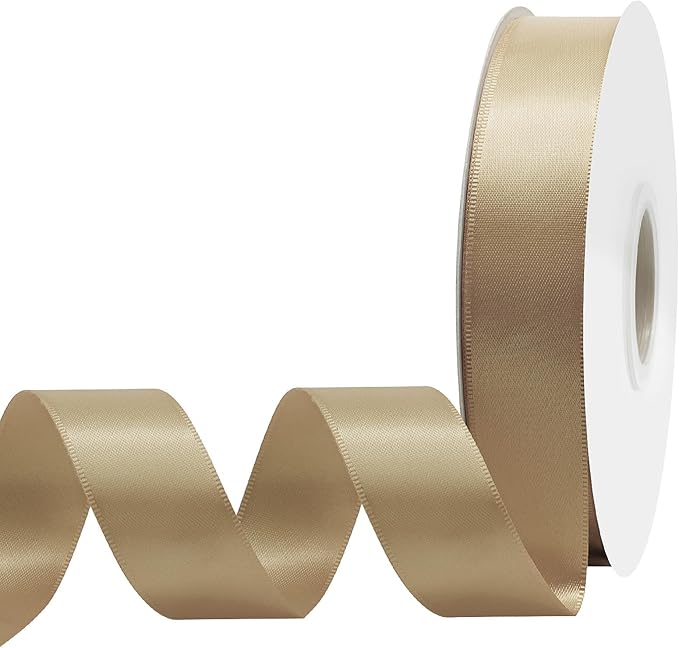 Tan Satin Ribbon 1 Inch X 50 Yards Solid Color Double Faced Ribbons Perfect for Crafts Wedding Decor Bow Making Arts Sewing and More