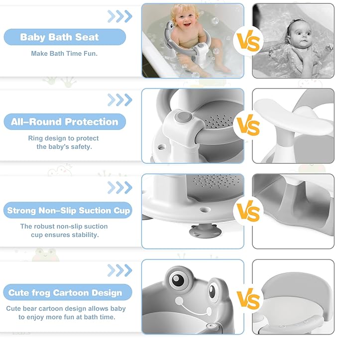 Baby Bath Seat for Babies 6 Months & up Non-Slip Toddler Bath Seats for Sitting Up Infant Bathtub Chair with Suction Cups and Soft Cushion for Baby Shower Tub Seat