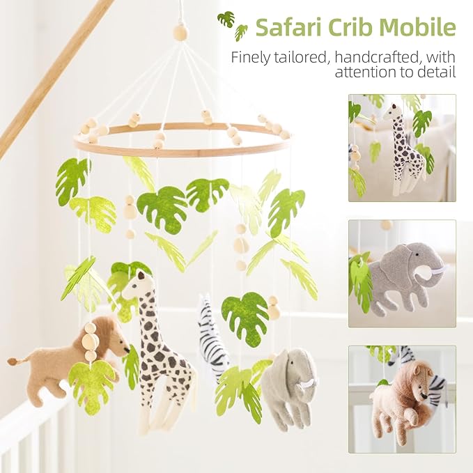 Baby Mobile for Crib Safari Nursery Mobile Handmade Jungle Baby Mobile Woodland Nursery Decor Forest Animals Crib Accessories with Lion Elephant Zebra Giraffe