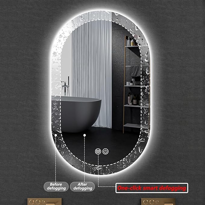 Irregular Bathroom Mirror with 3 Colour LED Light, Wall Mounted Makeup Mirror with Touch Switch and Demister Pad, Energy-Saving LED Smart Mirrors, Dimmable(C,19.7 * 31.5in/50 * 80cm)
