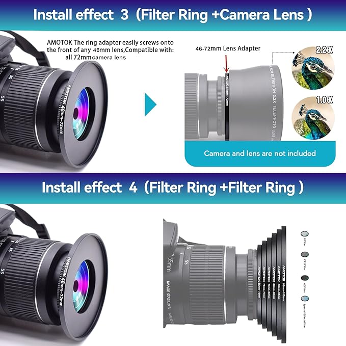 46mm Lens to 72mm Camera Lens Adapter,46mm to 72mm Filter Step-Up Adapter Ring,Compatible All 72mm Filter Accessory