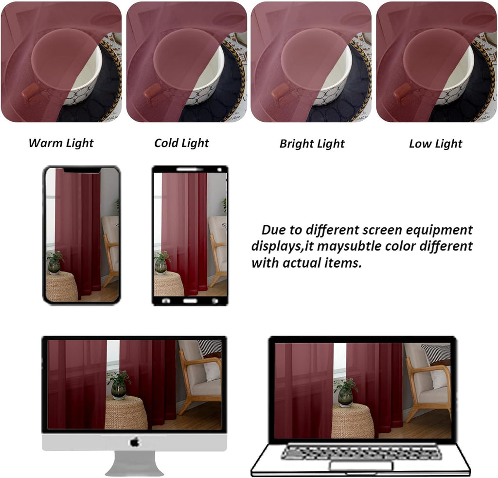 Chyhomenyc Burgundy Sheer Curtains 78 Inches Long 2 Panels Set for Living Room, Light Filtering Voile Lightweight Bedroom Curtains, Rod Pocket Solid Window Treatment Drapes, Each 42W x 78L