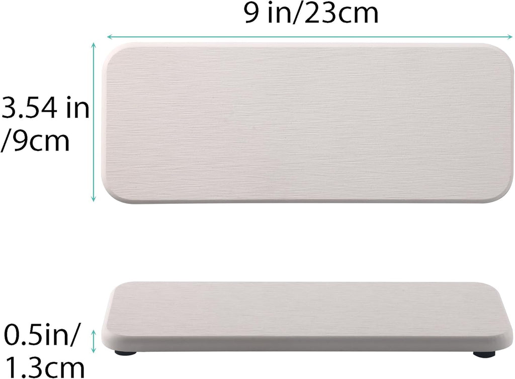 2 Pcs Water Absorbing Stone Trays, Kitchen/Bathroom Sink Soap Dish, Diatomite Tray Used for Hand Soap & Cosmetic Bottles in The Modern Home, 3.54" W x 9" L, White