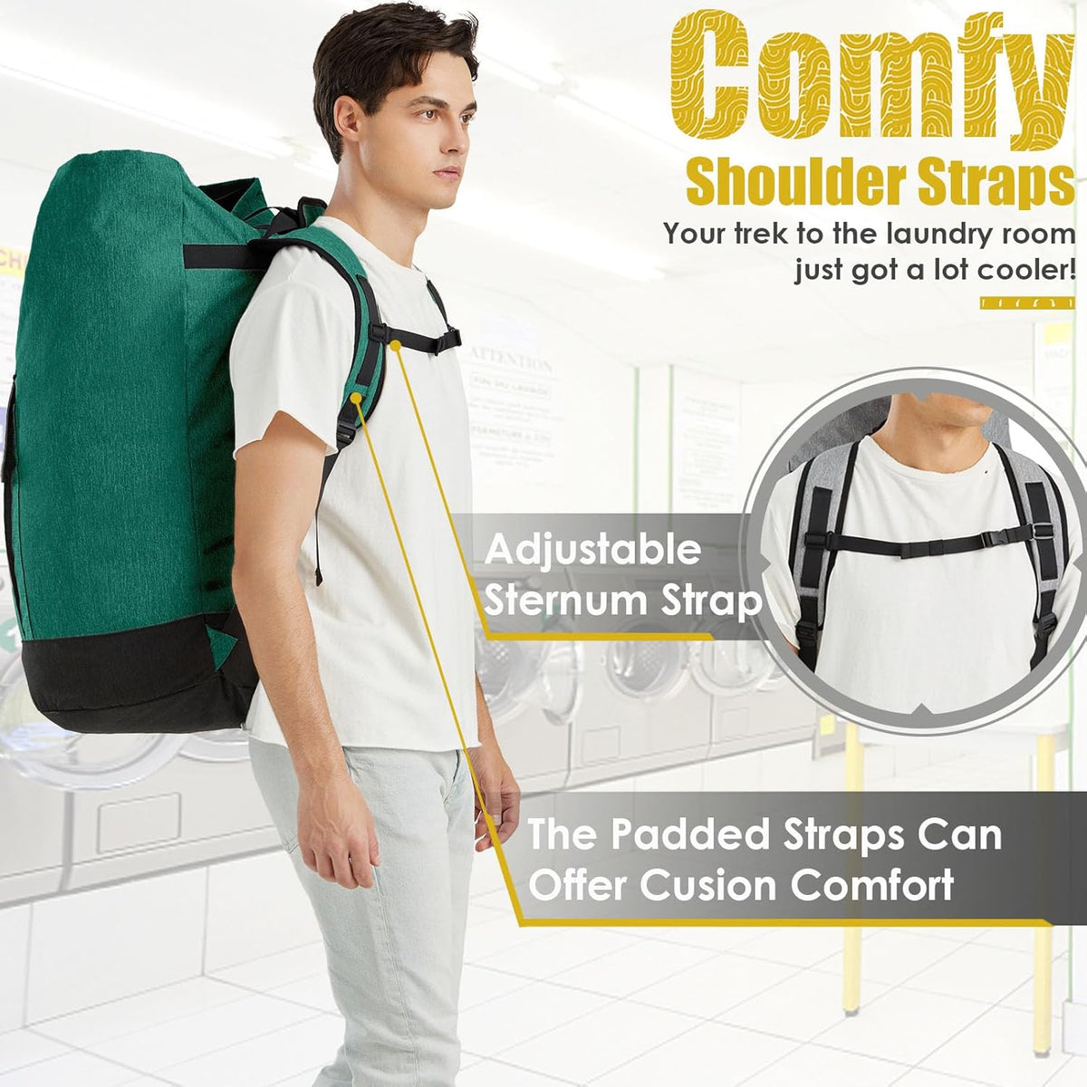 Laundry Bag for College,115L Laundry Backpack Extra Large Heavy Duty, College Dorm Essentials Laundry Bag with Straps, Heavy Duty Dirty Clothes Bag for Camping, Apartment and Laundromat