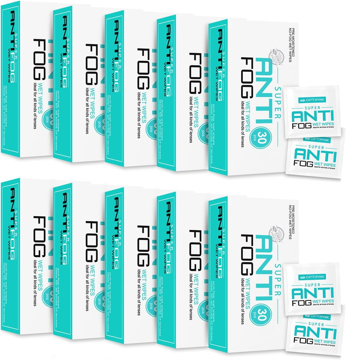 Opti-Pak Anti-Fog Pre-moistened Wipes for Glasses, Binoculars, Face Shields, Ski Masks or Swim Goggles - Prevents Fogging on Glass and Plastic Eyeglasses, Mirrors, Lenses and Windows (30pk 10 Count)
