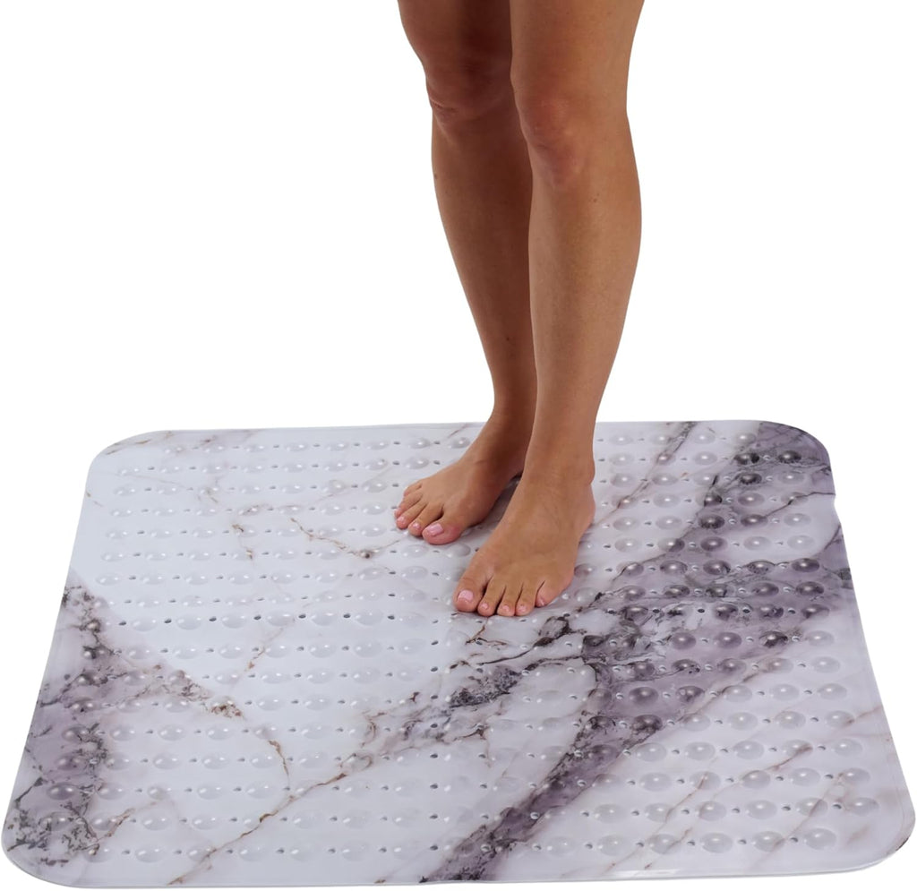 ENKOSI Extra Large Square Non Slip Shower Mat - 31 x 31-inch XL Bathroom Shower Mat - Square Shower Matts for Shower Stall Floors - Secure Suction Cups and Drain Holes (31x31 Marble Grey)