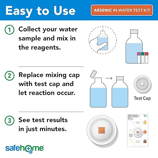 Safe Home® DIY Arsenic in Water Test Kit – at Home Testing for Arsenic in Any Freshwater Supply – Detection 0-500 PPB – Fast Results – (2 Pack)