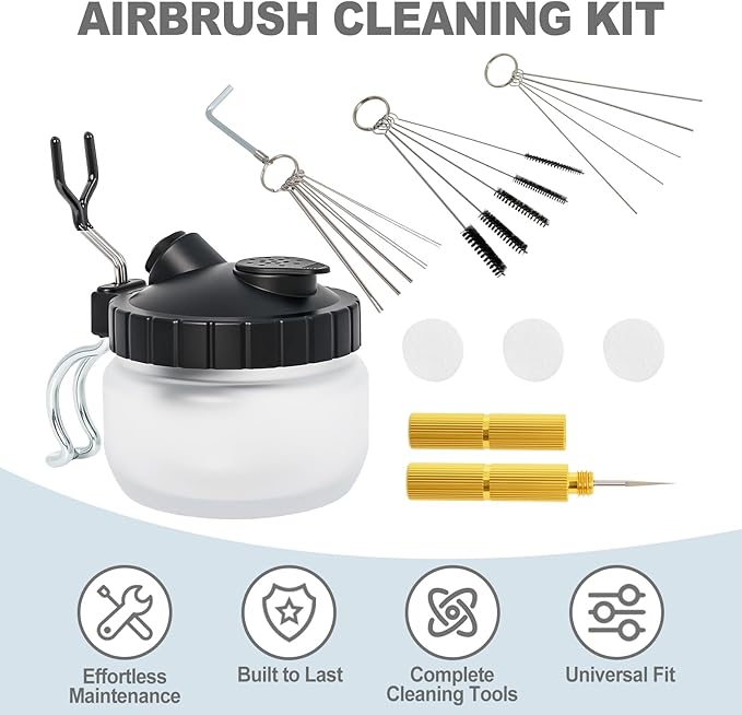 Airbrush Cleaning Kit Spray Wash Cleaning Pot Stabilizer Jar Bottles Holder with Cleaning Tools Needle Nozzle Brush