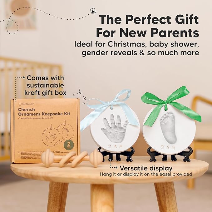 Baby Hand and Footprint Kit Girls, Boys - Personalized Baby Footprint Ornament Kit, Newborn Keepsake Gifts for New Mom, Easy to Use Handprint Makers, Cute Shower Gifts (Silver Paint)