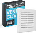 Repa Market 4 x 4 Inch (Outer) White Square Air Vent Cover - Plastic Fresh Air Intake Vent - AC Cover with Nylon Mesh Screen, Wall, Ceiling HVAC Return Air Register, Modern Soffit Vents