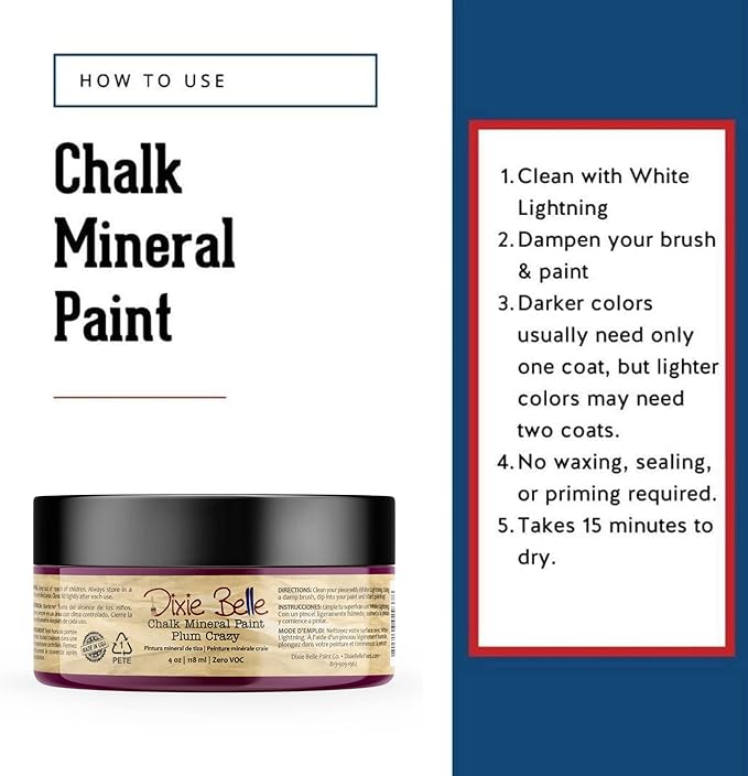 Dixie Belle Paint Company Chalk Finish Furniture Paint - Plum Crazy (4oz) - Matte Deep Pink Chic Chalk Mineral DIY Furniture Paint
