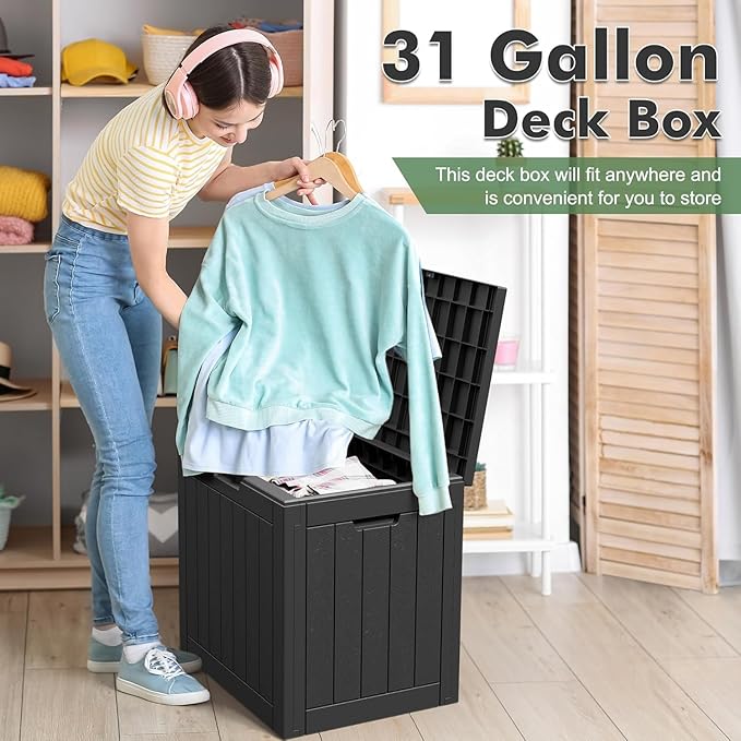 31 Gallon Outdoor Storage Box, Waterproof Resin Deck Box with Lockable Lid – Storage Cabinet for Patio Furniture, Pool Supplies, Garden Tools – Indoor & Outdoor Use(2Box/Set)