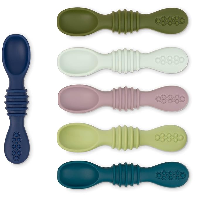 Simka Rose Silicone Baby Spoons Self Feeding (6 Pack)- First Stage Infant Spoons for Babies & Toddlers- Baby Led Weaning Shallow Spoons- Easy on Gums- 6 Months+ -Dishwasher Microwave Safe