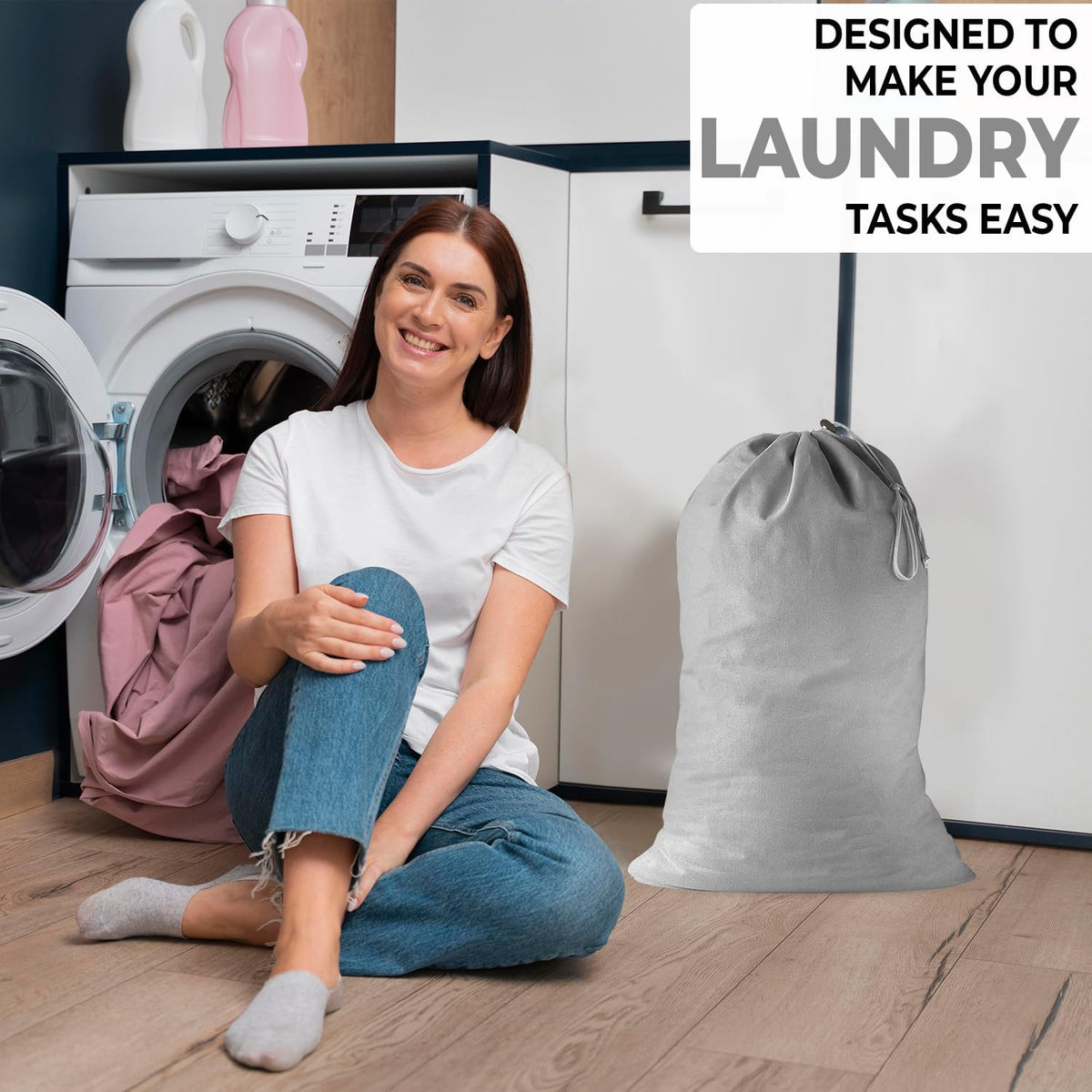 2 Pack - Extra Large Cotton Laundry Bag, Heavy Duty Large Laundry Bags 24 x 36 inch XL Drawstring Travel Organizer Bag Fit Hamper Basket Camp (Light Gret, Pack of 2)