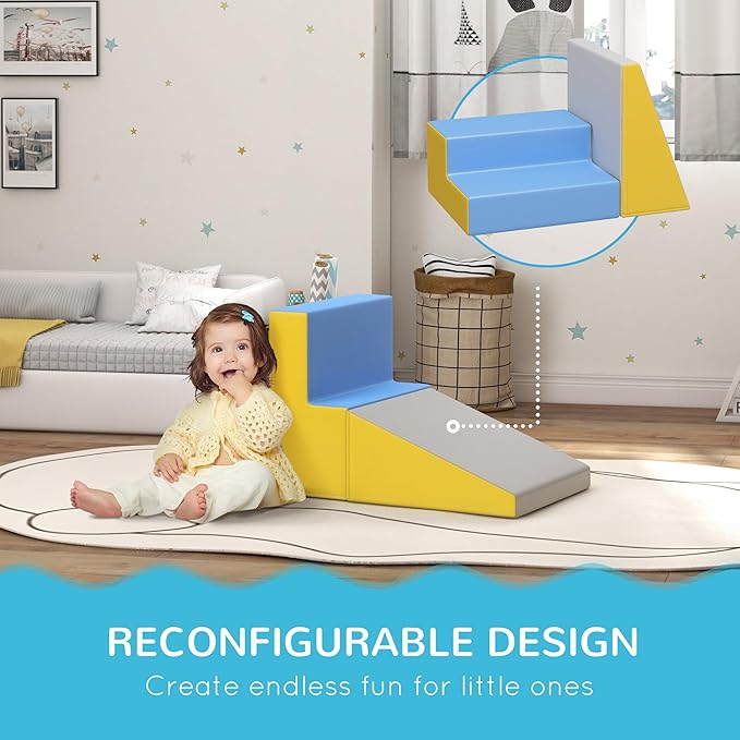 Soozier 2 Piece Climb and Crawl Activity Play Set, Soft Secure Foam Playset for Toddler, Preschooler, Indoor Play, Baby Learning Toys, Contemporary