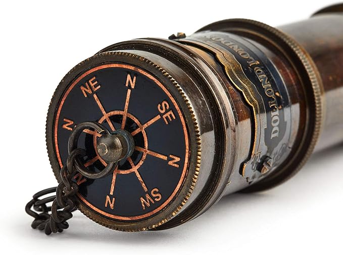 V.Empire Handcrafted Telescope | with Box | Functional Vintage Replica Brass Nautical Antique Ship Telescope | Brass Nautical Spyglass & Collectible Decor | for Kids | 15 Inches