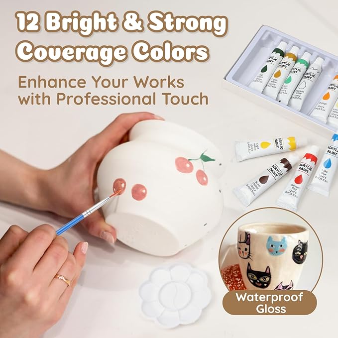 Air Dry Clay for Adults - Pottery kit for Beginne,Air Dry Clay w/Air Dy Clay Tools,White Dry Clay,Sculpting Tools, Gloss Varnish,DIY Plate Making Kit for Arts & Crafts,Christmas Gift