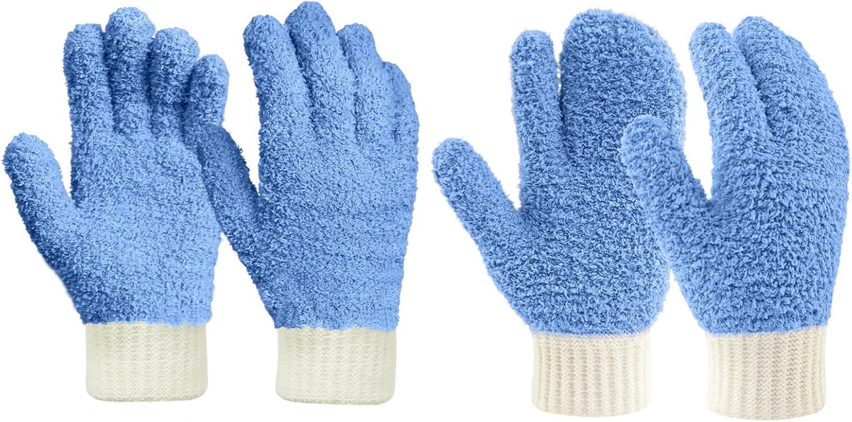 MIG4U Microfiber Dusting Gloves House Cleaning Glove for Blinds, Windows, Shutters, Furniture, and Car, Reusable Lint-Free Blue 2 Pairs S/M