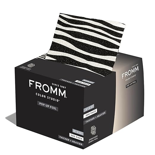 Fromm Pop Up Hair Foils, Zebra Print Pattern, Cosmetology Supplies, Hairstylist Essentials, Lightweight, Ideal for Highlighting and Coloring, Precut, 5" x 11", 500 Foil Sheets