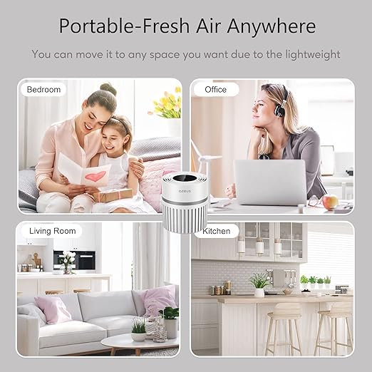 Azeus Air Purifier for Large Room With High CARD Rate, Portable Desktop Air Purifier With H13 True HEPA Filter and 3 Modes for Travelling Small Room, Bedroom, Home,Office