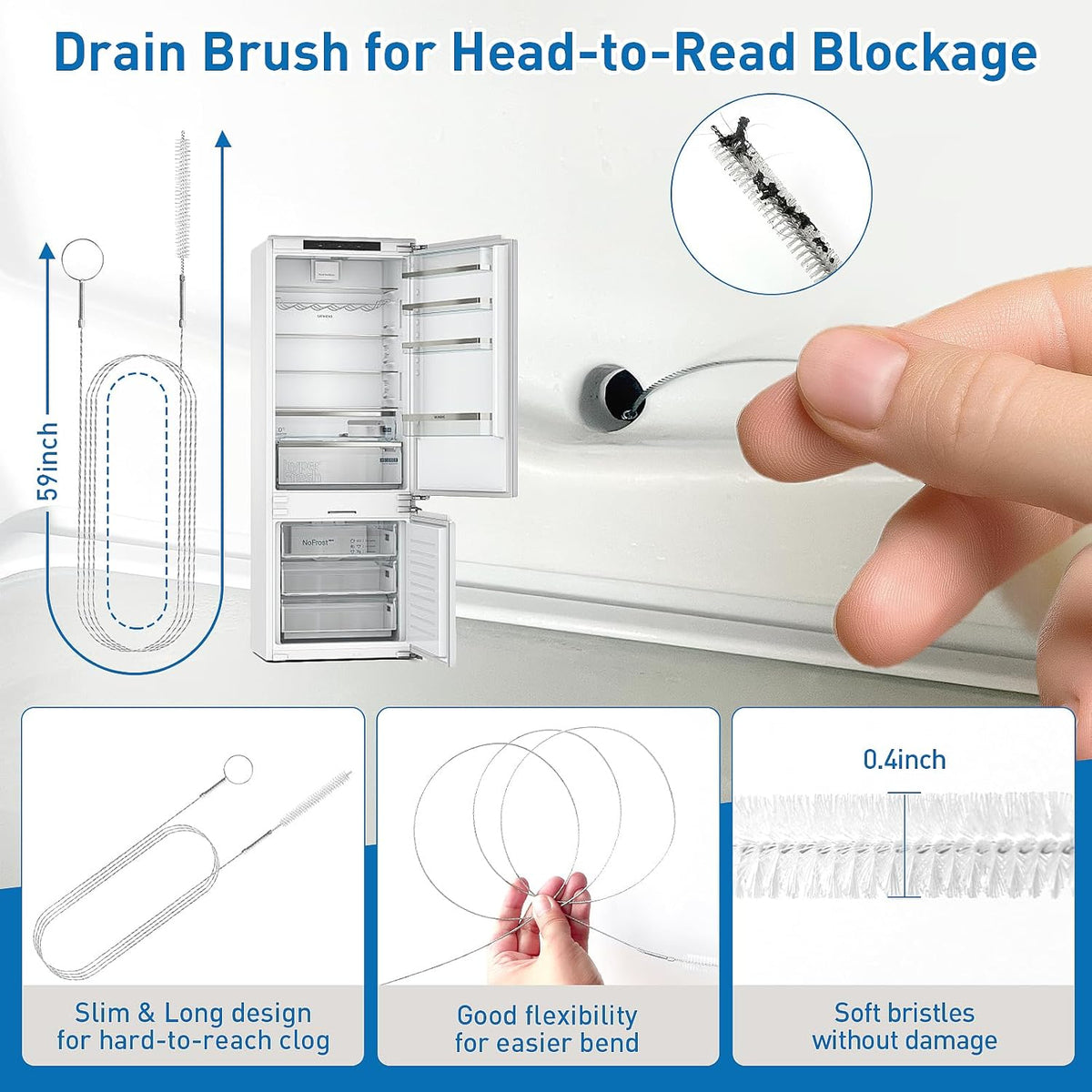 12 Pack Drain Clog Remover Kit, 59" Drain Snake(3pcs), 37" Steel Sink Snake(2pcs), 25" Snake Drain Hair Removal Tool(4pcs), 24" Drain Cleaner Tool(1pc), 18" Drain Brush(2pcs) for Sink, Toilet, Shower