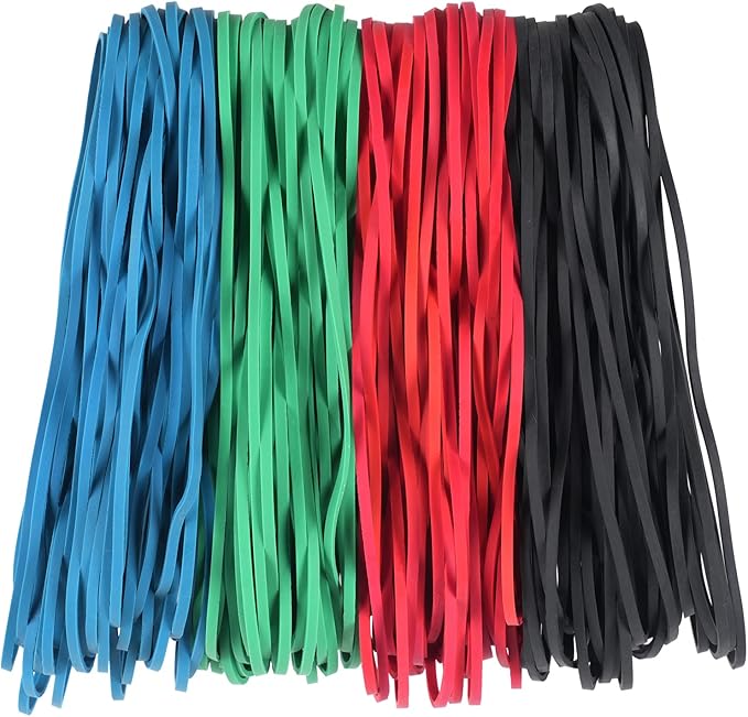 Large Rubber Bands 140 Pack, Heavy Duty Big Elastic Bands Size #117, Colored (Black, Blue, Red, Green), 7x1/8 Inches, Fits Up to 33 Gallon Trash Cans