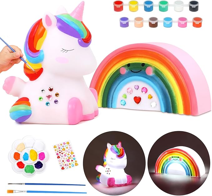 dededa Paint Your Own Unicorn & Rainbow Night Light Art Kit, Arts and Crafts for Kids Ages 4-8,Unicorn Toys Unicorns Gifts for Girls Ages 6-8 Painting Kit for Kids 8 9 10 11 12+