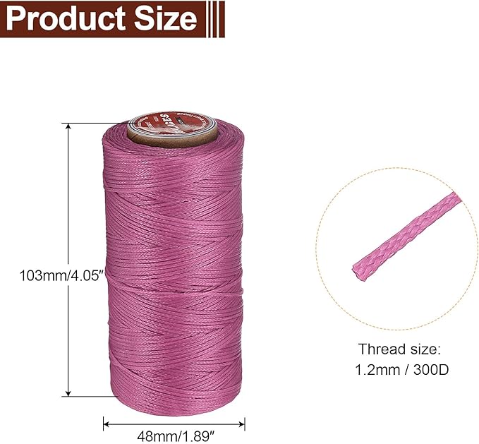 uxcell Flat Leather Sewing Waxed Thread, 140m / 153 Yards Polyester Wax String, 300D Wax Stitching Cord for Leather Crafts, Bookbinding, Bracelets Braided, Pale Pink