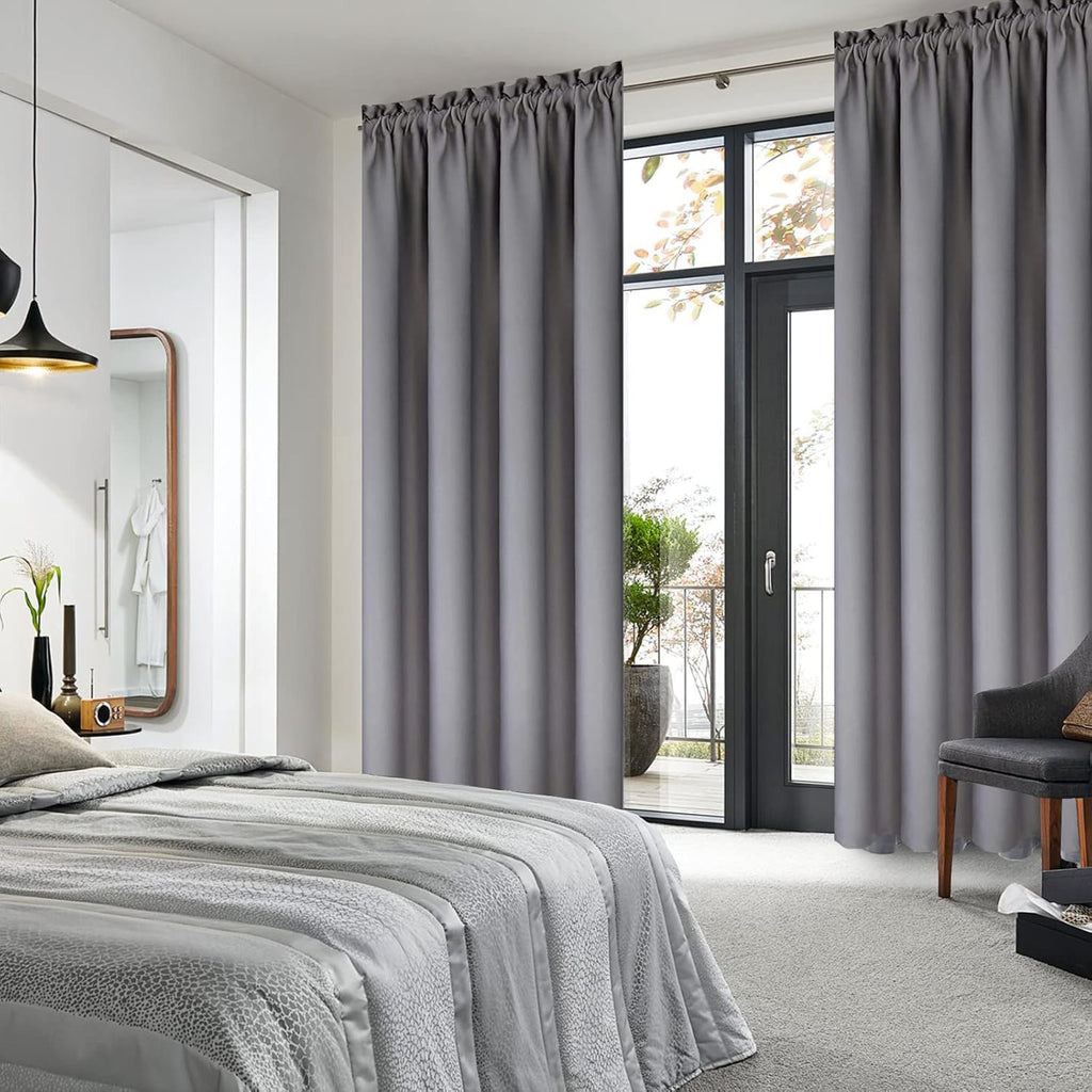 DWCN Blackout Curtains for Bedroom – Thermal Insulated Energy Saving Drapes for Living Room, Grey, W 38 x L 84 Inch, Set of 2 Rod Pocket Curtain Panels