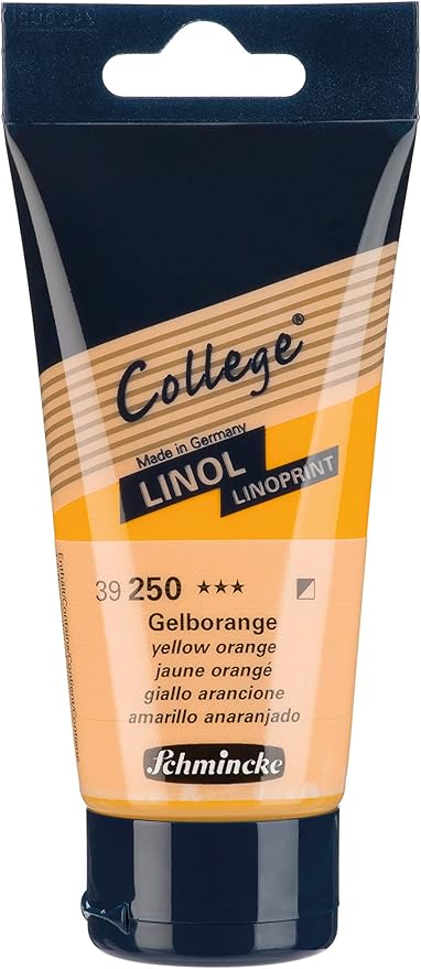 Schmincke - College Linol, artists' lino printing inks, yellow-orange in 75 ml tube, 39250013, low-odour water-based lino printing ink, lightfast, even print
