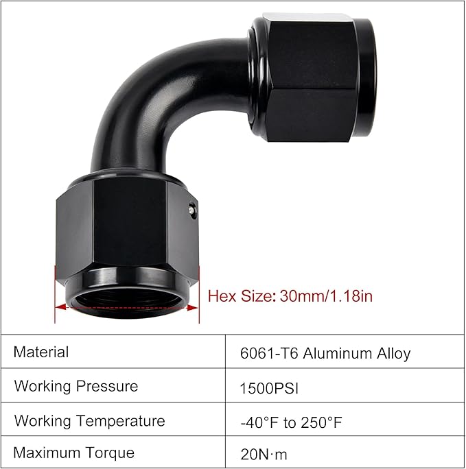 EVIL ENERGY 12AN Female to 12AN Female 90 degree Swivel Coupler Fitting Union Adapter Aluminum Black 2PCS