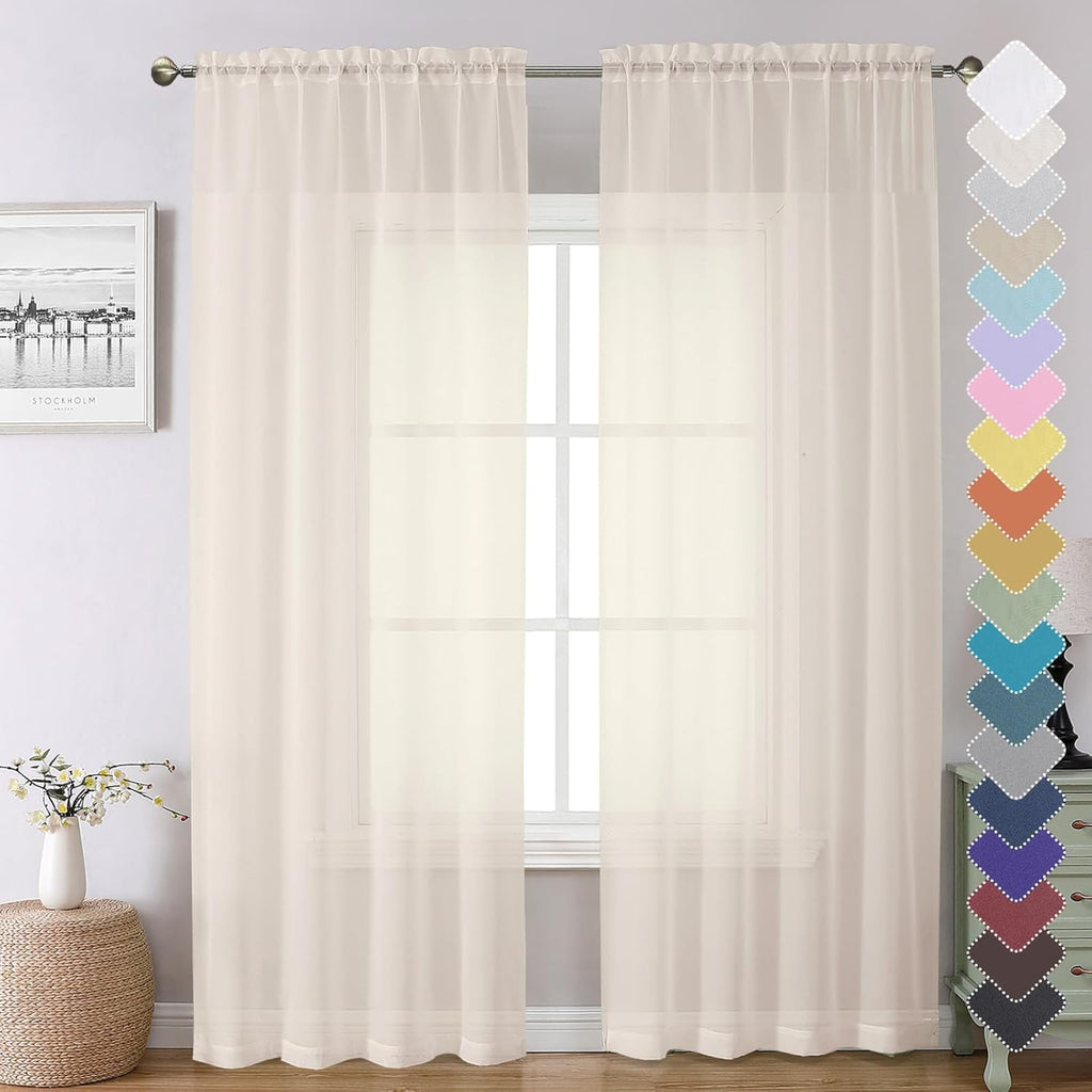 Chyhomenyc Cream Sheer Curtains 84 Inches Long 2 Panels Set- Light Filtering Curtains for Bedroom, Soft Airy Voile Rod Pocket Living Room Window Drapes, 42Wx84L Inches, 2 PCS