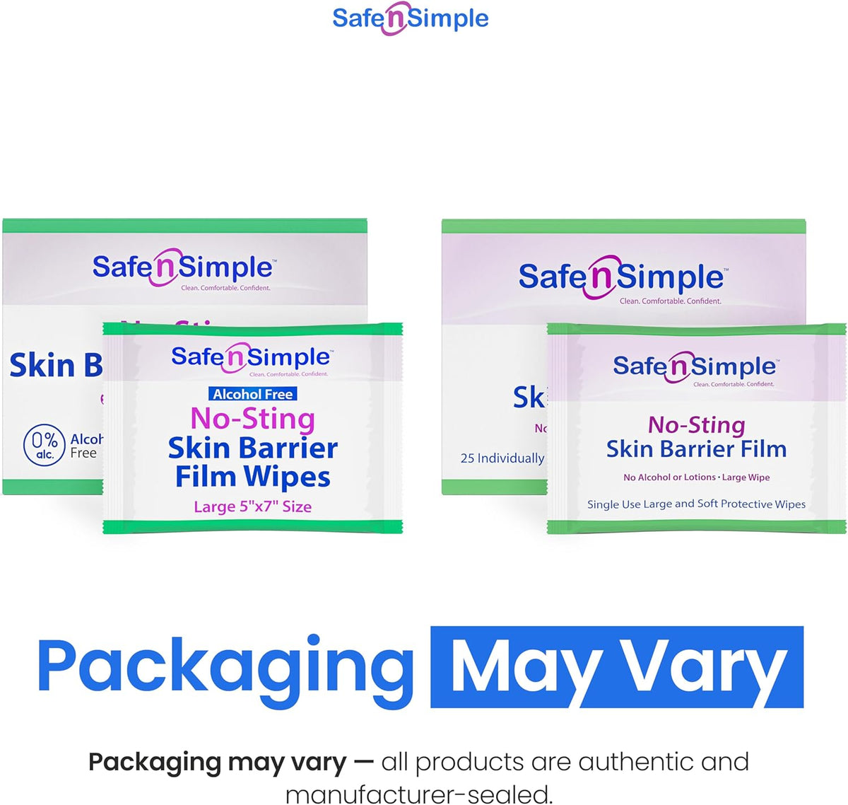 Safe n' Simple Skin Barrier Wipes - 25 Large 5” x 7” Individually Wrapped No-Sting Barrier Film - Skin Prep Protective Wipes - Medical Bandage Barrier Film for Skin