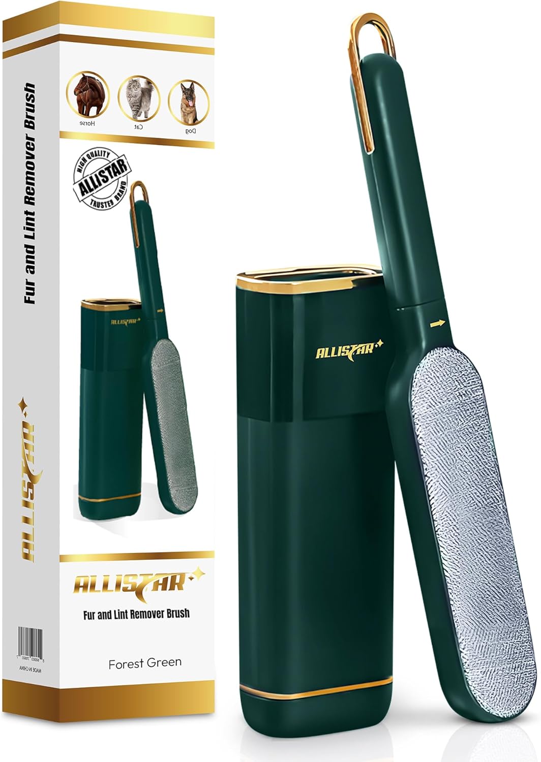 Pet Hair Remover, Lint Remover, Lint Brush for Clothes, Furniture, Carpets, Car Seats. Cat Hair Remover. Dog Hair Remover Laundry. Double-Sided. Reusable. Self-Cleaning Base. ALLISTAR (Forest Green)