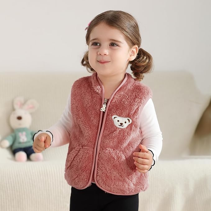 Baby Boys Girls Fleece Vest Zip Up Cute Bear Jackets Fuzzy Fall Winter Warm Clothes Newborn Outwear for Toddler Infant