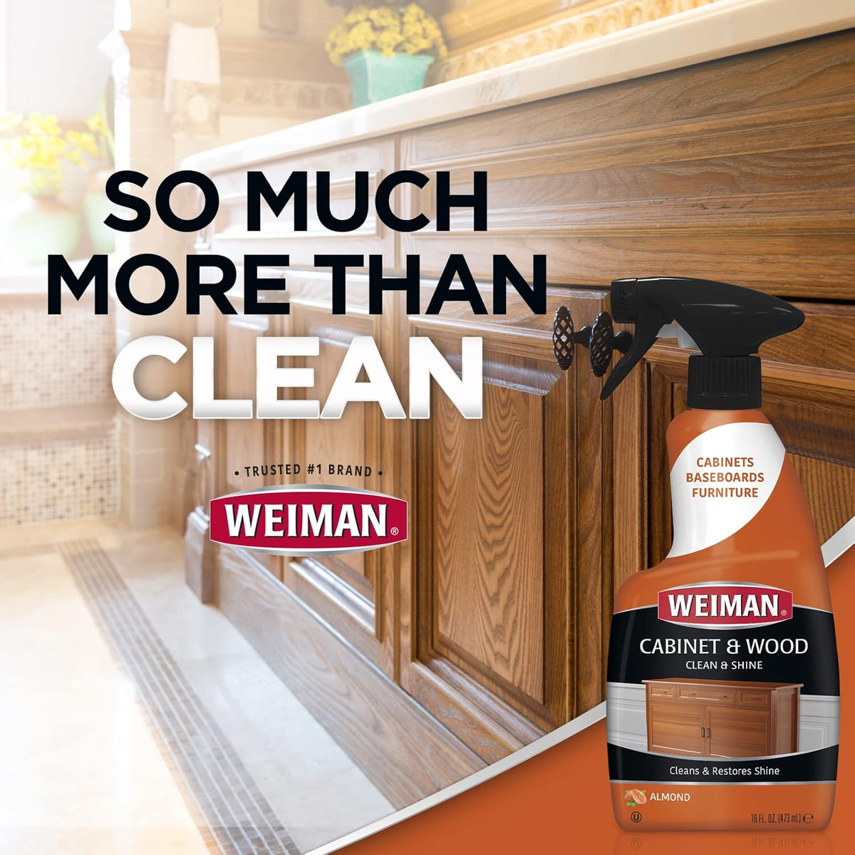 Weiman Cabinet and Wood Cleaner, Shine, Clean and Protect Spray - For Wood Cabinets, Furniture, Tables, Baseboards, Trim and more, 16 oz, 2 PACK with MicroFiber Towel