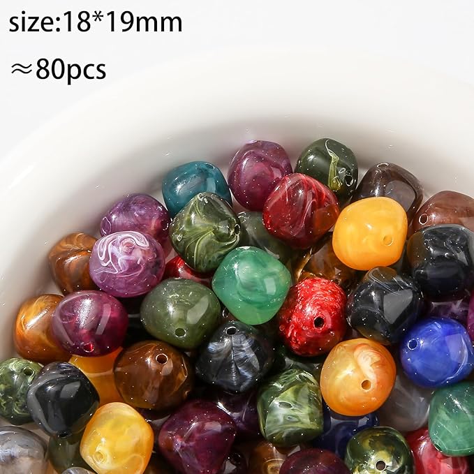 80pcs Acrylic Beads Large Imitation Marble Bead Vintage Colors Beads for Jewelry Making Bracelet Necklace Craft Making Supplies(18 * 19deep Color)