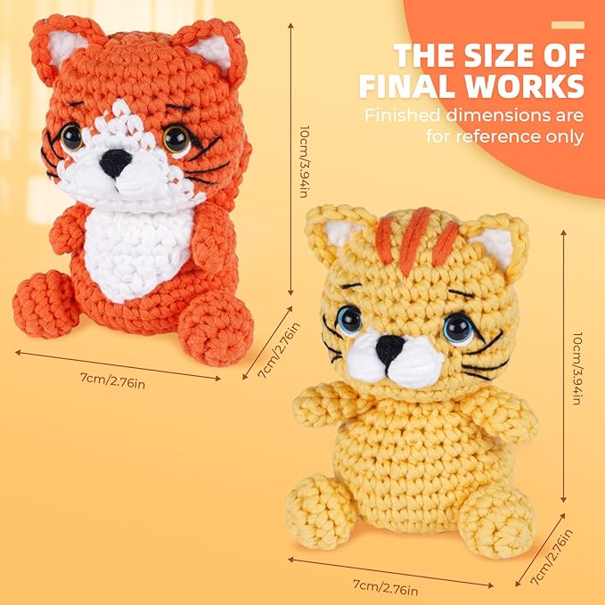MOREJMTT Crochet Kit for Beginners, Learn to Crochet, Include Easy Knitting Soft Yarn, Step-by-Step Video Tutorial, Hook, Holiday Birthday Gift for Adults and Kids(2pack cat)